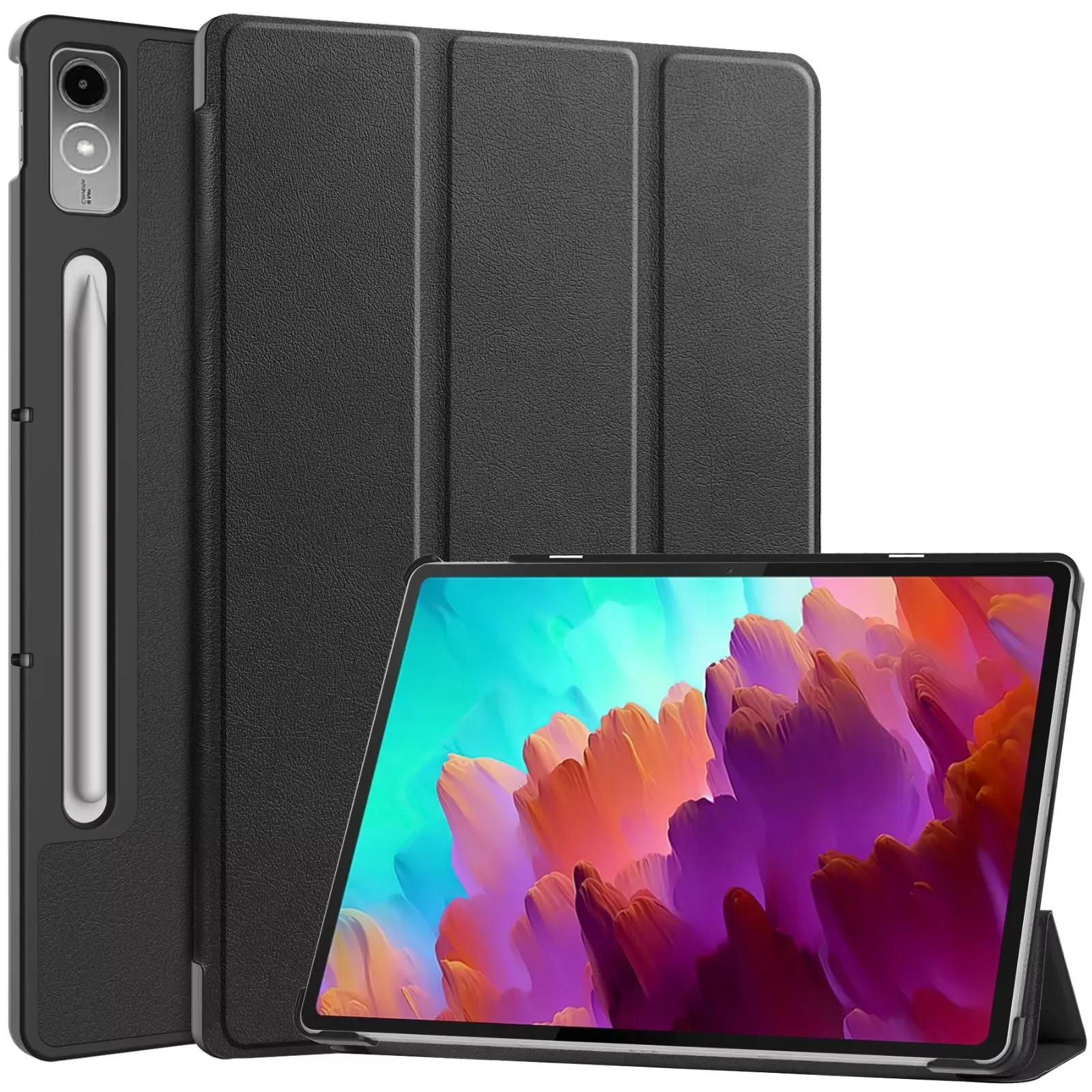 Lenovo Tablet P12 Accessories - Dreifach Faltbare Magnetische Leder-Schutzhülle mit Standfunktion